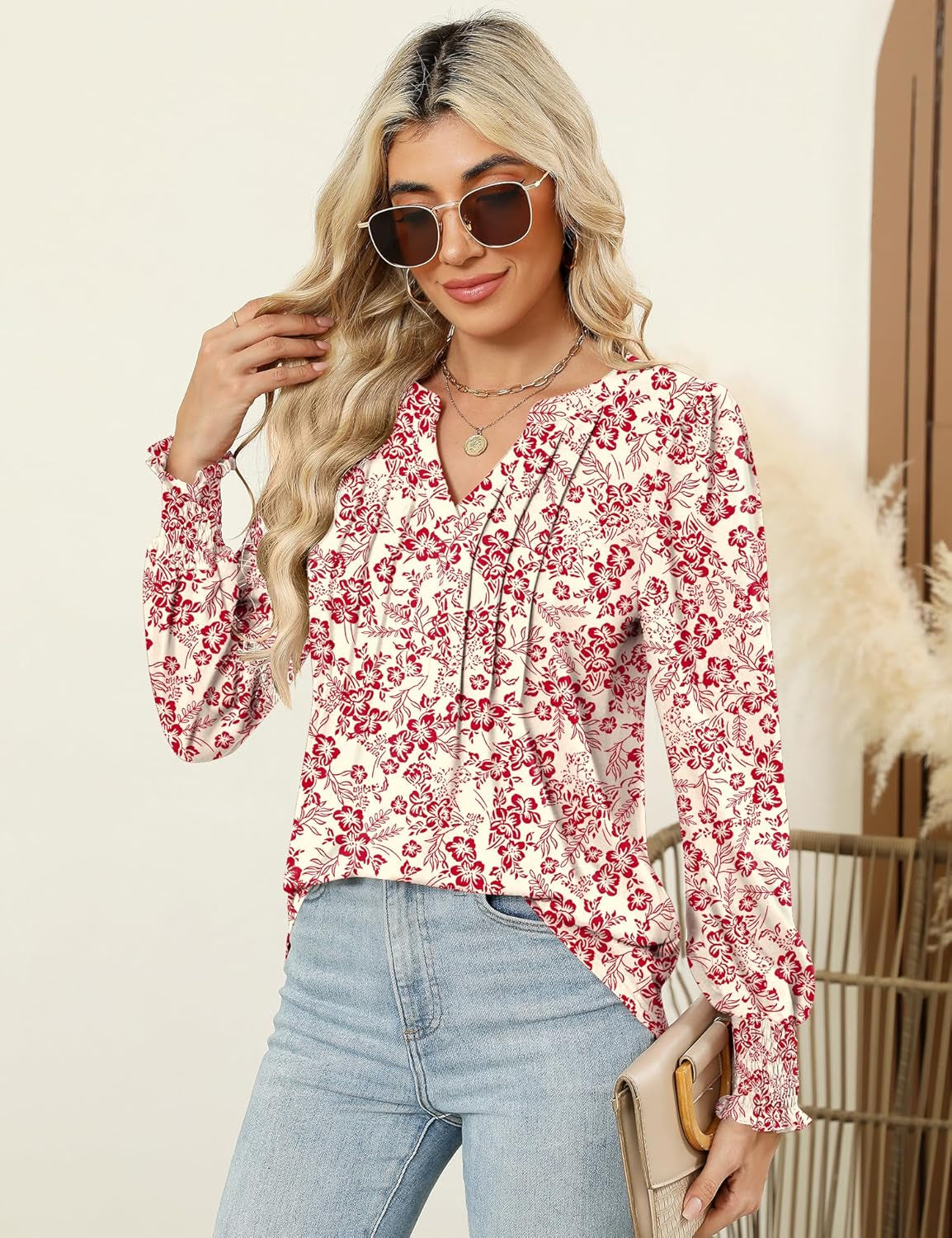 Womens Tops Dressy Casual Pleated Ruffle