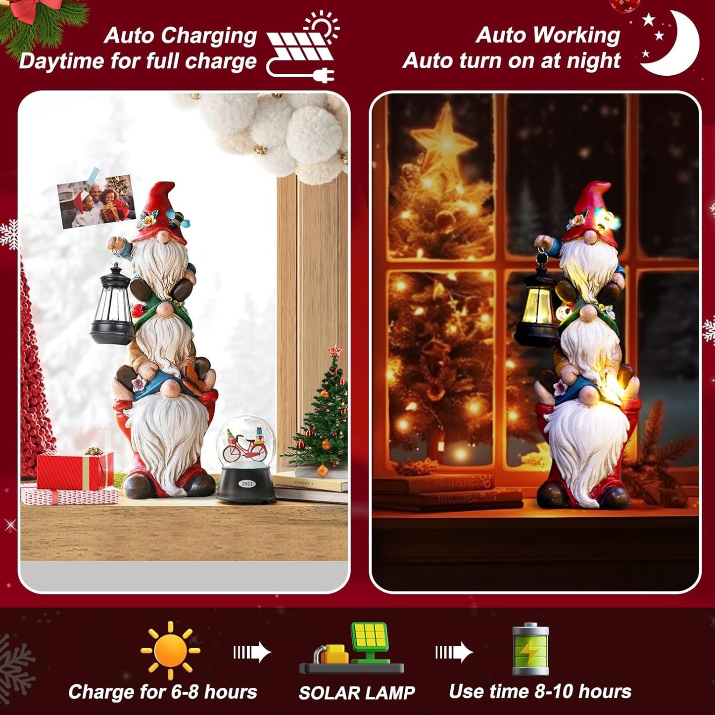 Solar Christmas Gnome Garden Statue 12