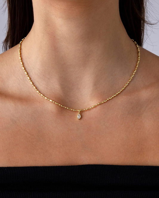 14K Gold Plated Dainty Tube Ball Square Beaded Chain