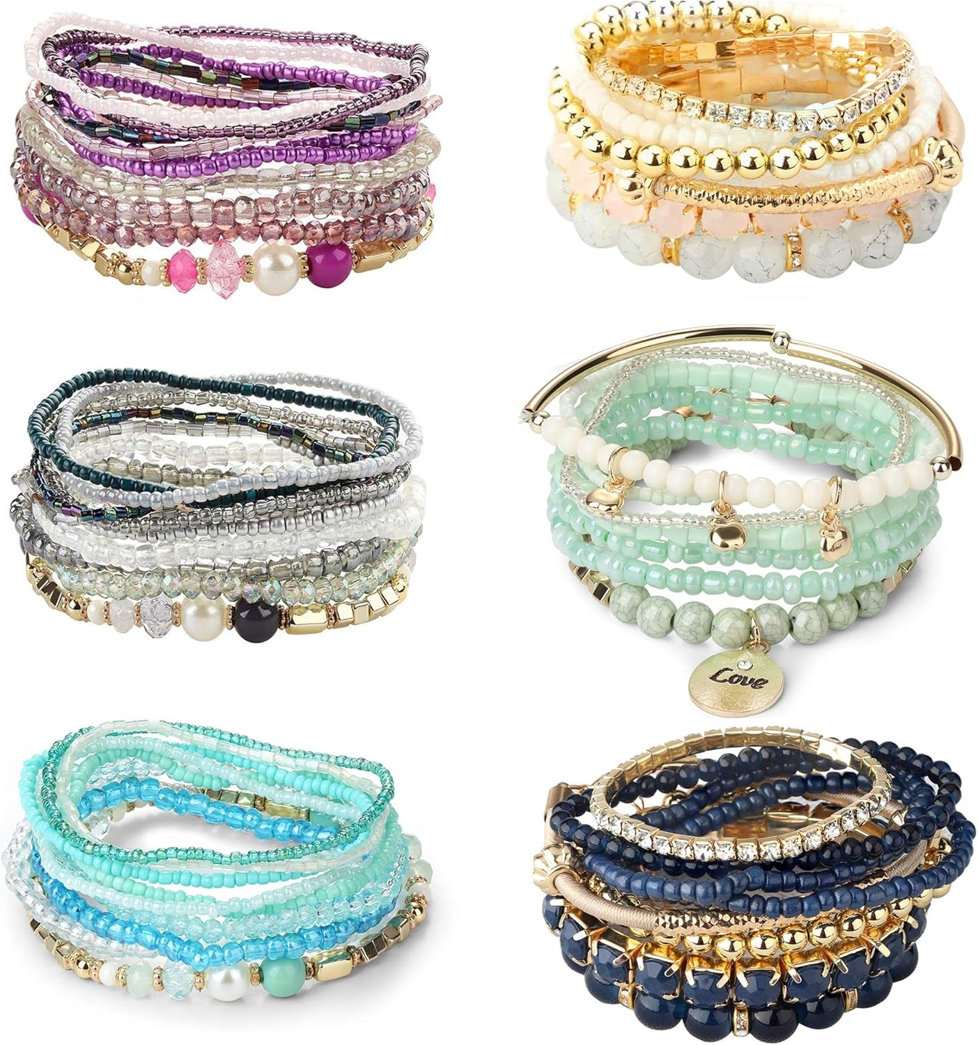 6 Sets Bohemian Stackable Bead Bracelets