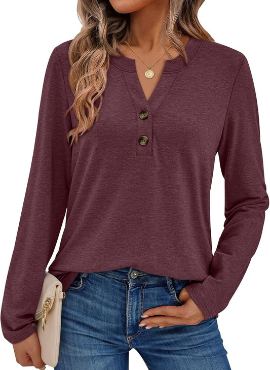 Women’s 2025 Fall Long Sleeve Henley Top