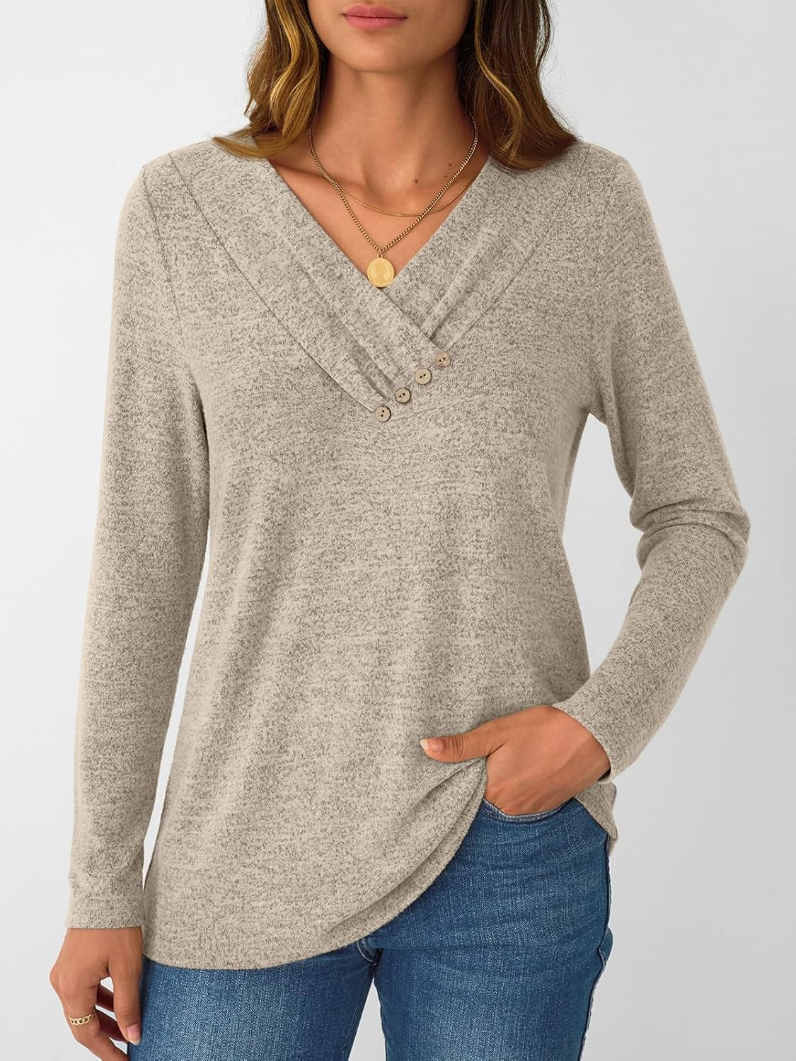 Women’s V-Neck Long Sleeve Tunic Blouse