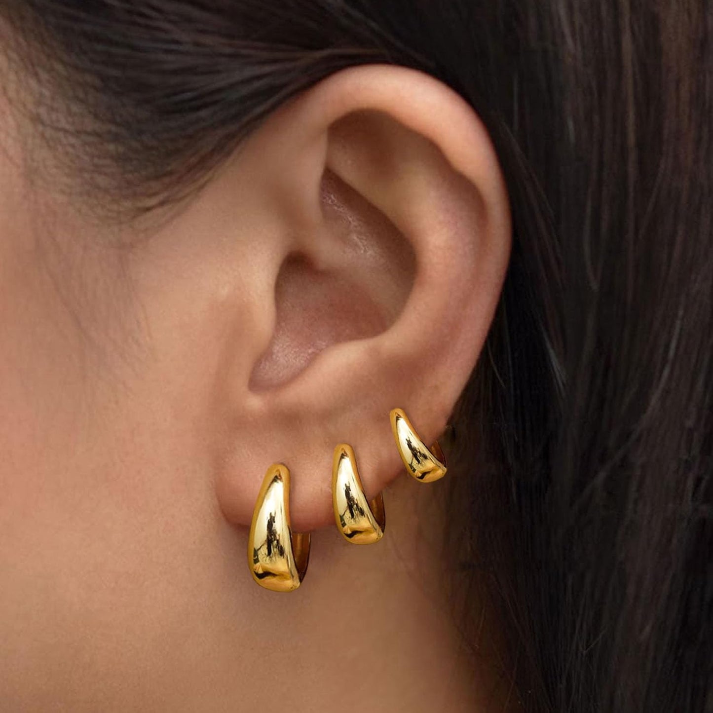3Pairs Gold Hoop Earrings Set for Women