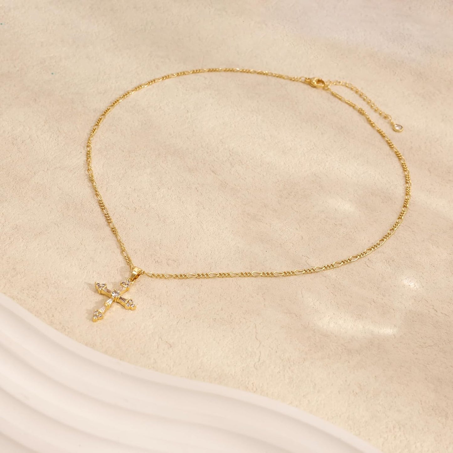14K Gold Plated Double Cross Necklace