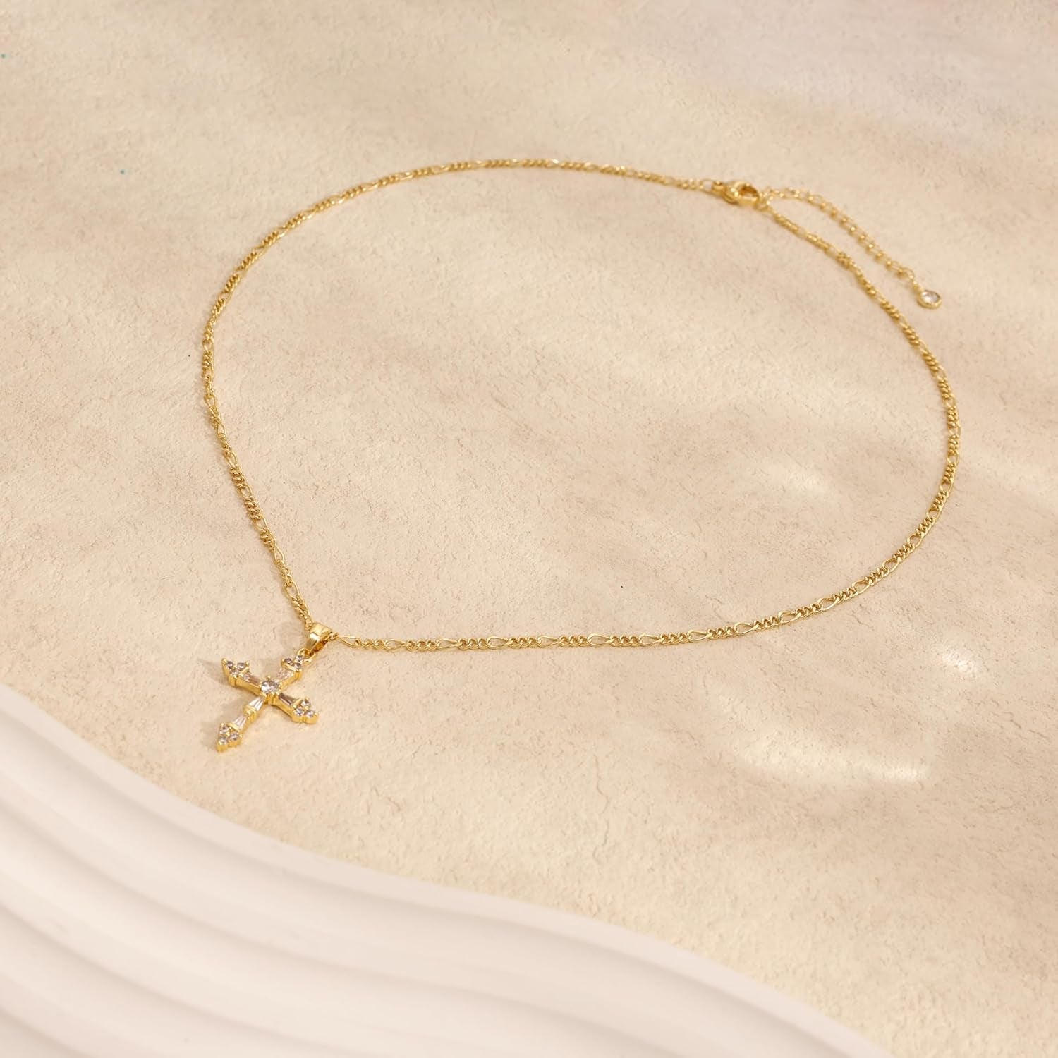 14K Gold Plated Double Cross Necklace