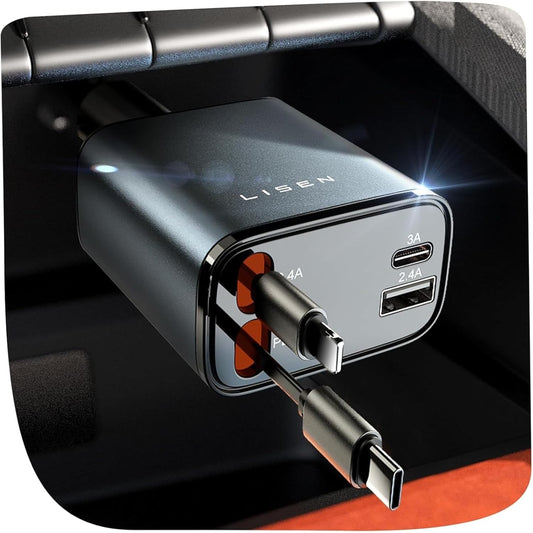 Retractable 69W USB-C Car Charger iPhone