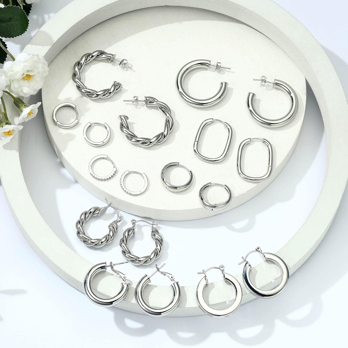 9 Pairs 14K Gold Plated Hoop Earrings