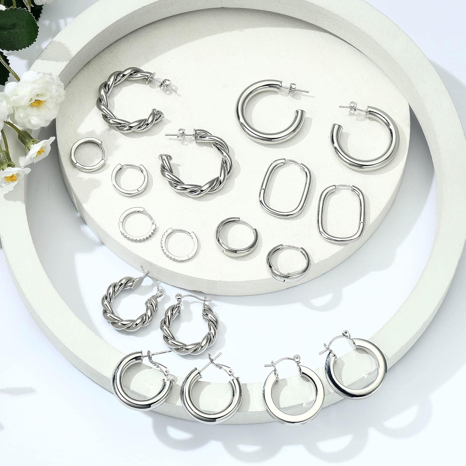 9 Pairs 14K Gold Plated Hoop Earrings