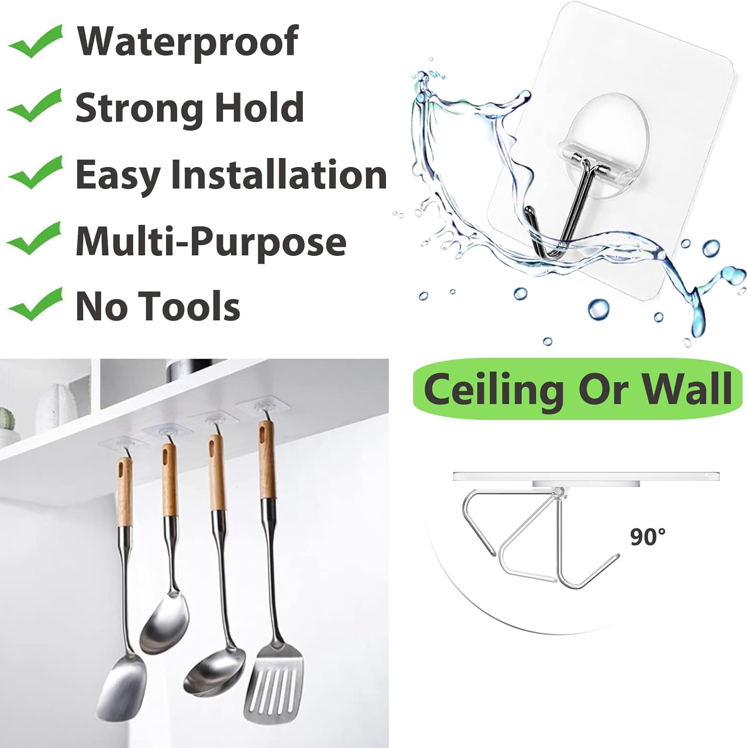 Adhesive Hooks Hanging Heavy Duty Wall Hooks Self