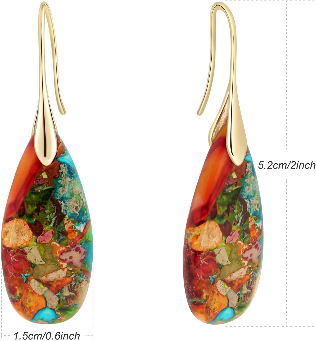 Natural Healing Stone Fishhoop Dangle Drop Earrings