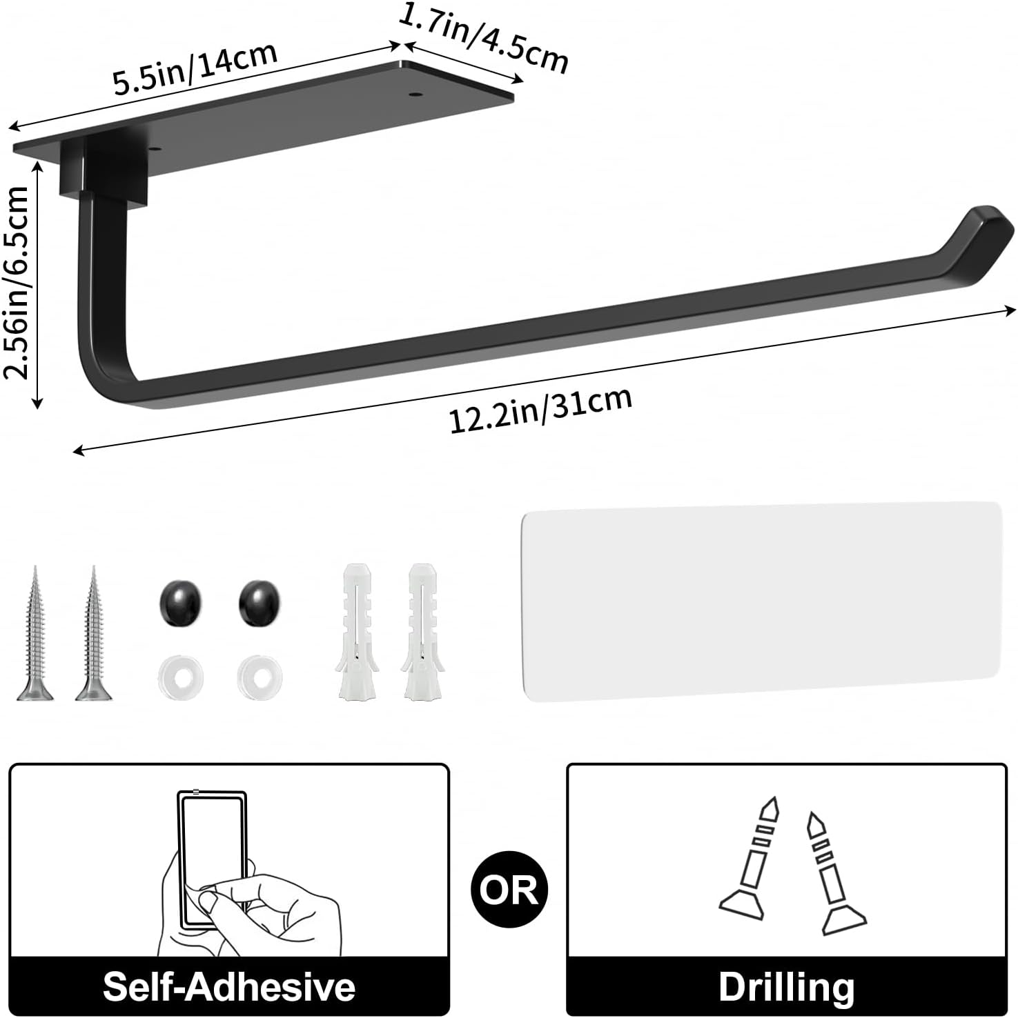 Paper Towel Holder Self-Adhesive or Drilling, Matte