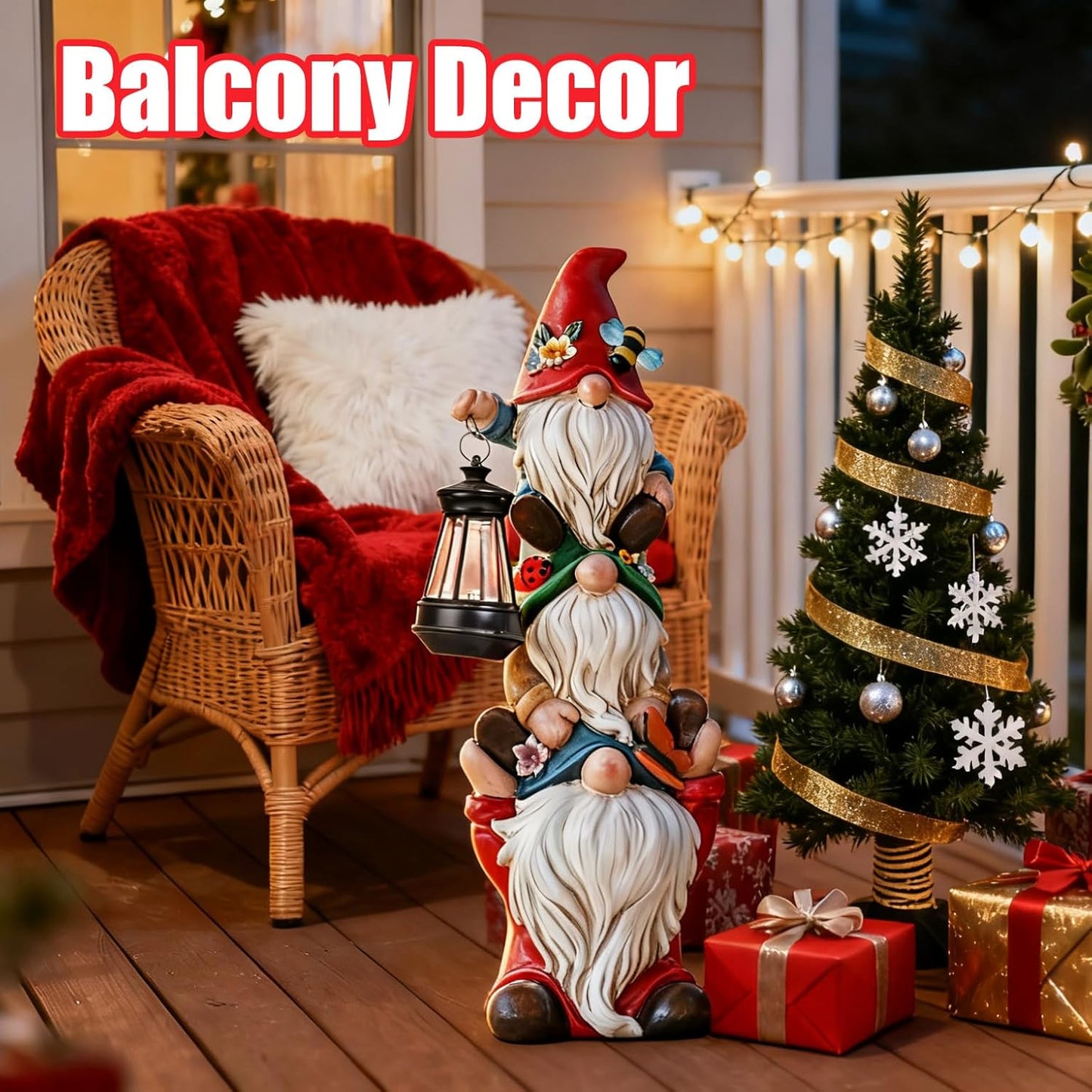 Solar Christmas Gnome Garden Statue 12