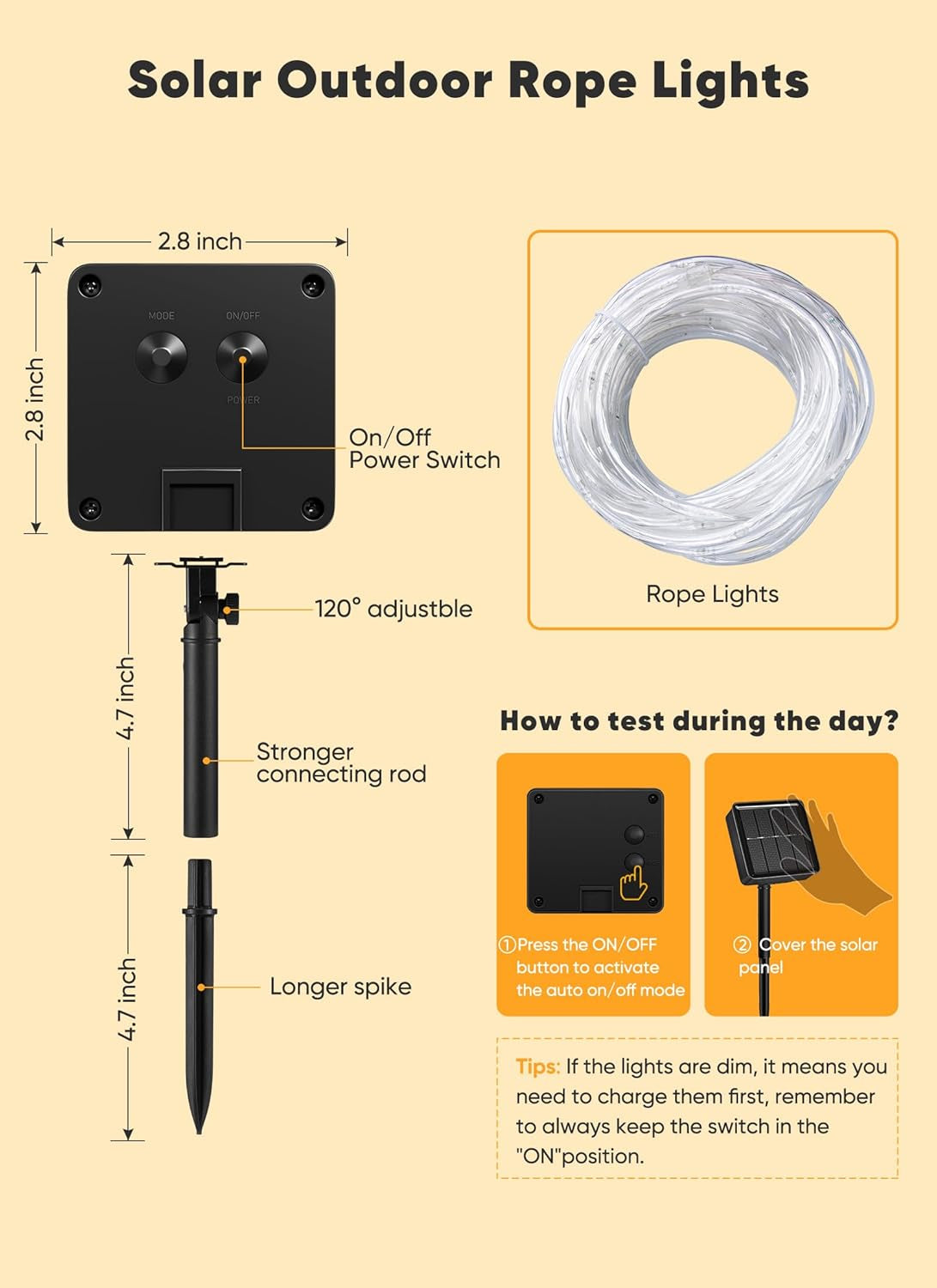 39FT Solar Rope Lights 100LED Warm White