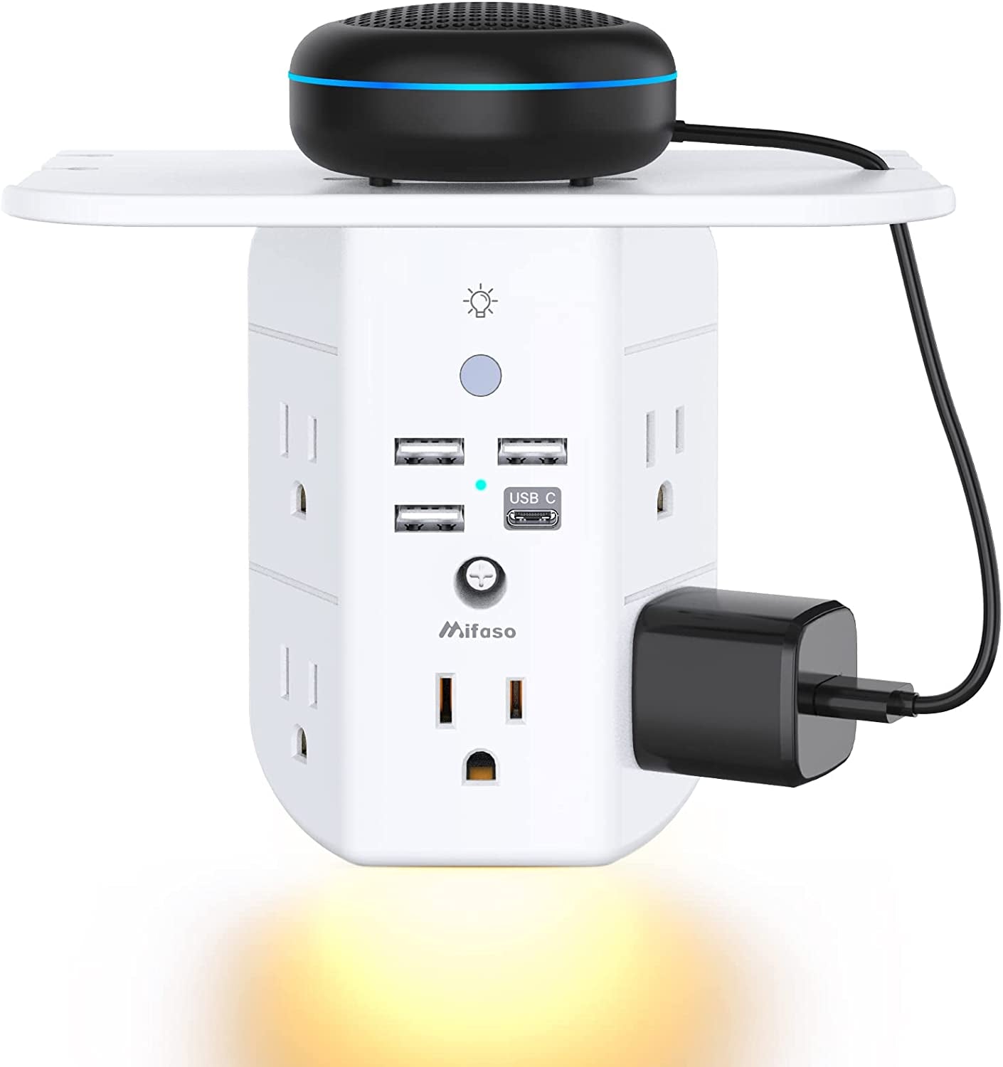 3-Sided Power Strip w/ Shelf & USB