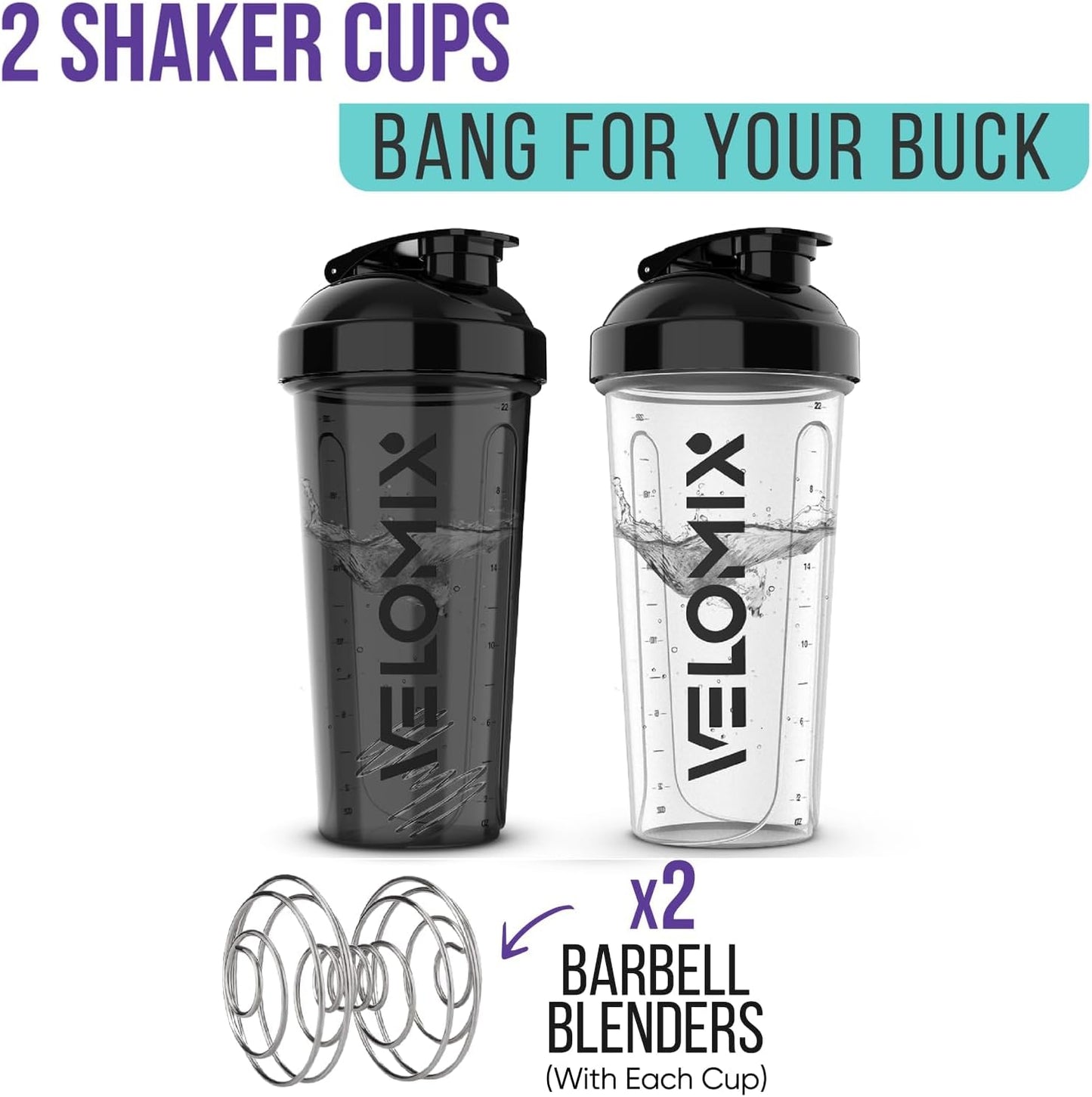 2 Pack 28Oz Protein Shaker Bottles
