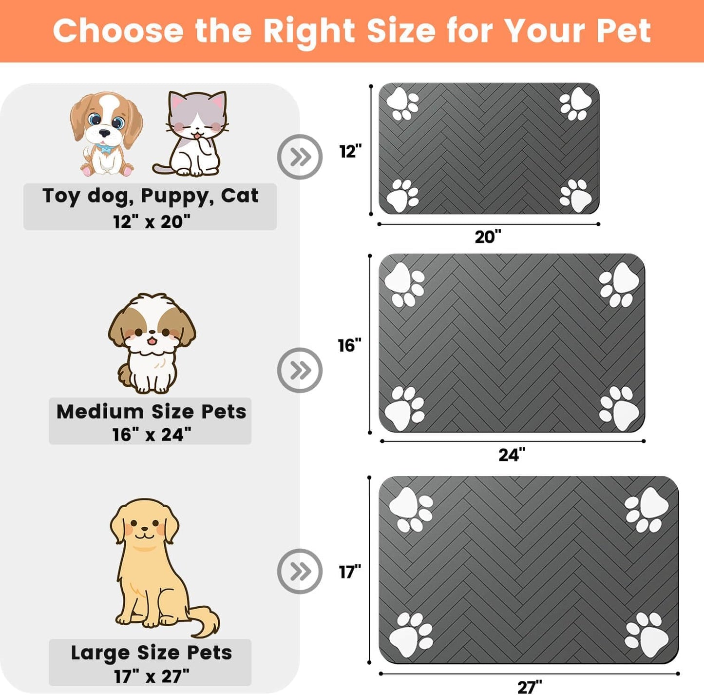Absorbent Pet Feeding Mat 12"x20" Gray