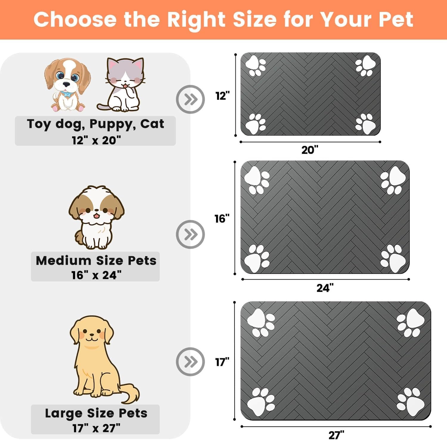 Absorbent Pet Feeding Mat 12"x20" Gray