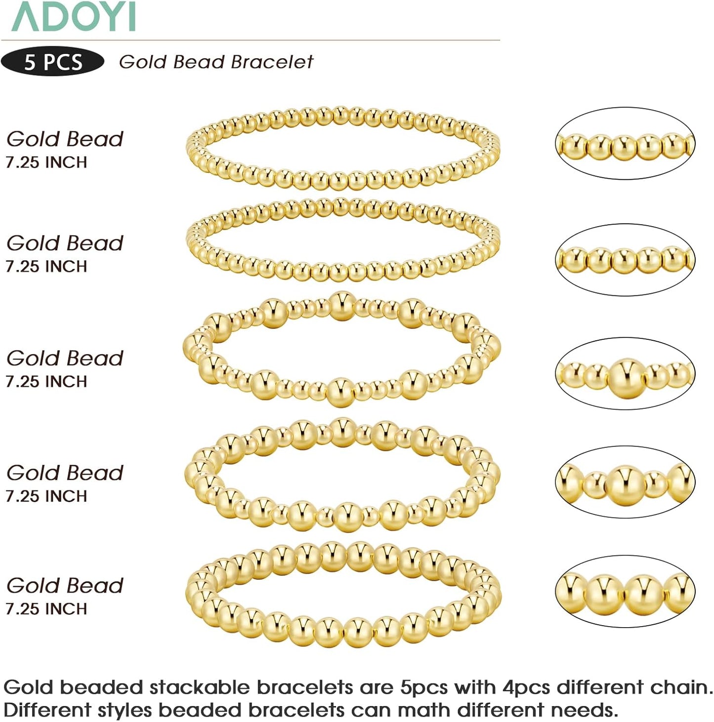 14K Gold Plated Beaded Bracelets Set