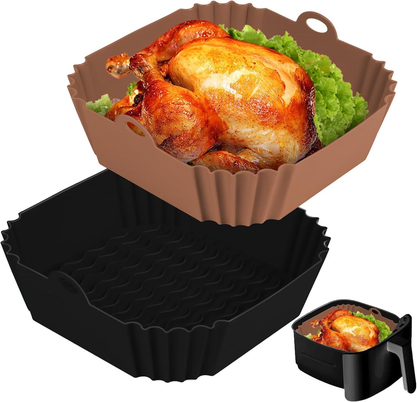 2 PCS Square Silicone Air Fryer Liners - 8 Inch