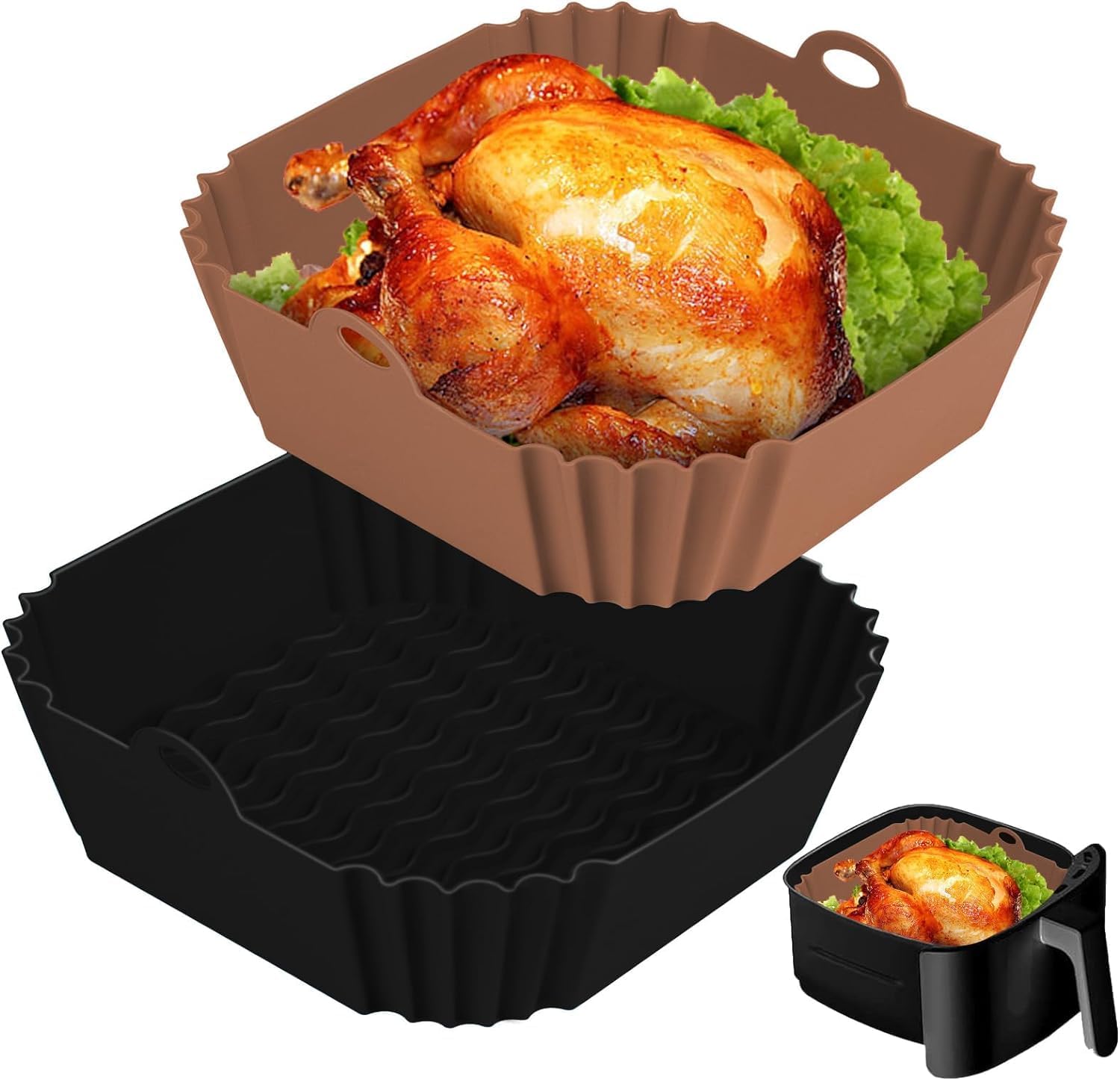 2 PCS Square Silicone Air Fryer Liners - 8 Inch