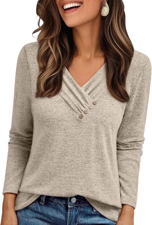 Women’s V-Neck Long Sleeve Tunic Blouse
