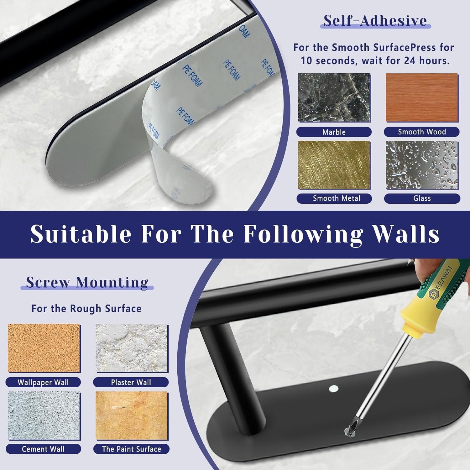 Paper Towel Holder, Self Adhesive or Drilling