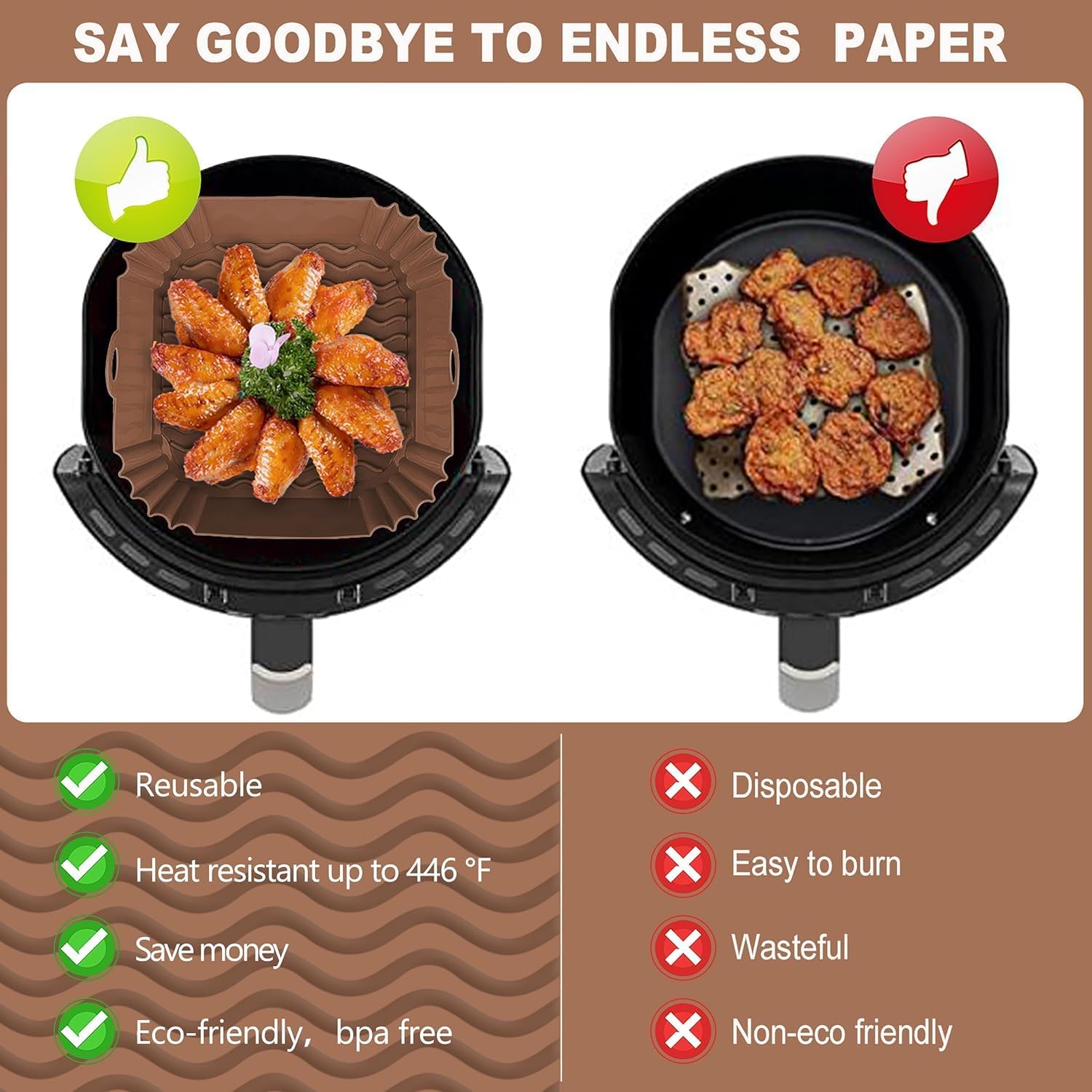 2 PCS Square Silicone Air Fryer Liners - 8 Inch