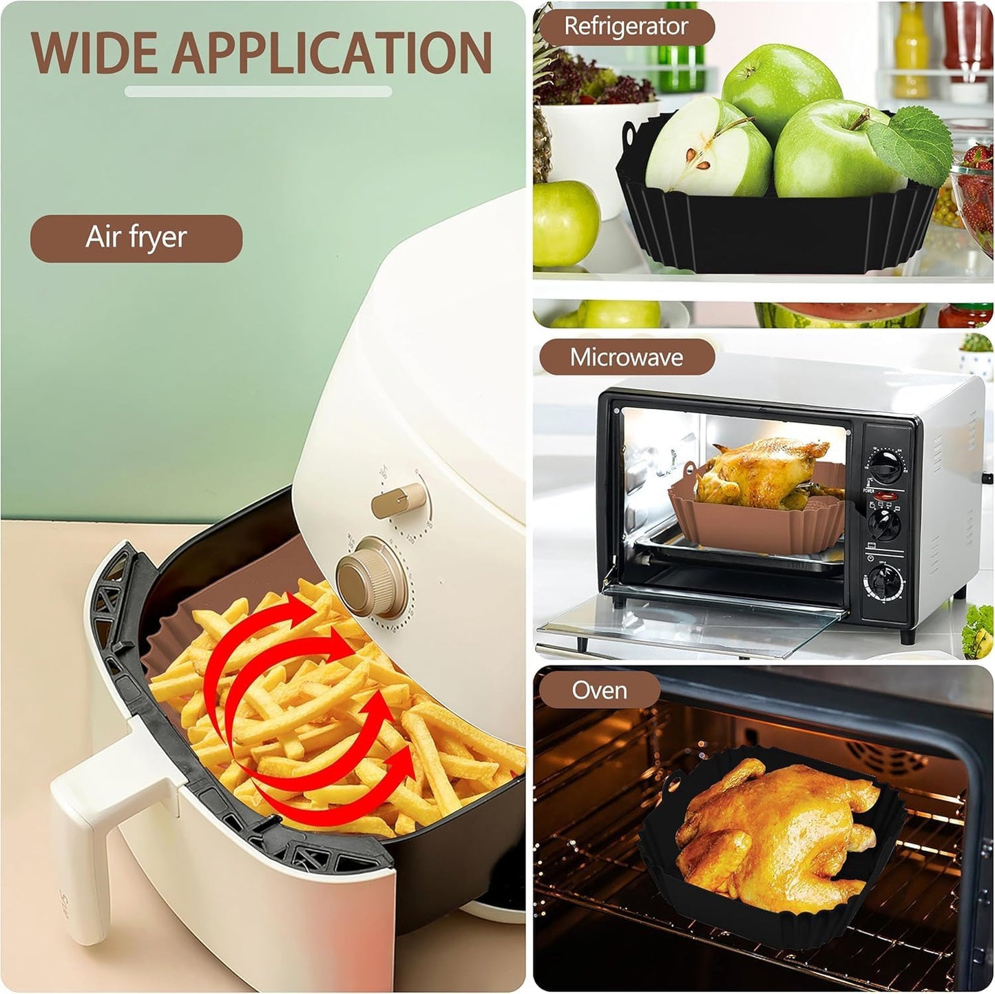 2 PCS Square Silicone Air Fryer Liners - 8 Inch
