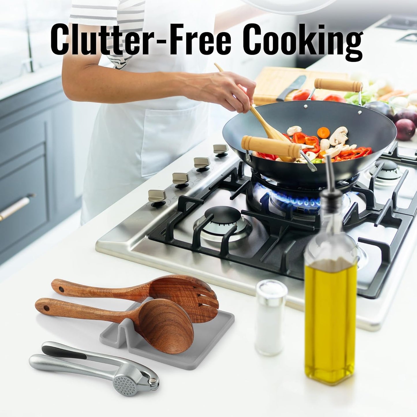 Silicone Utensil Rest with Drip Pad for Multiple Utensils