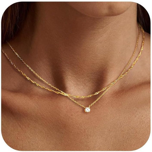 Dainty 14K Gold Plated Pendant Necklace
