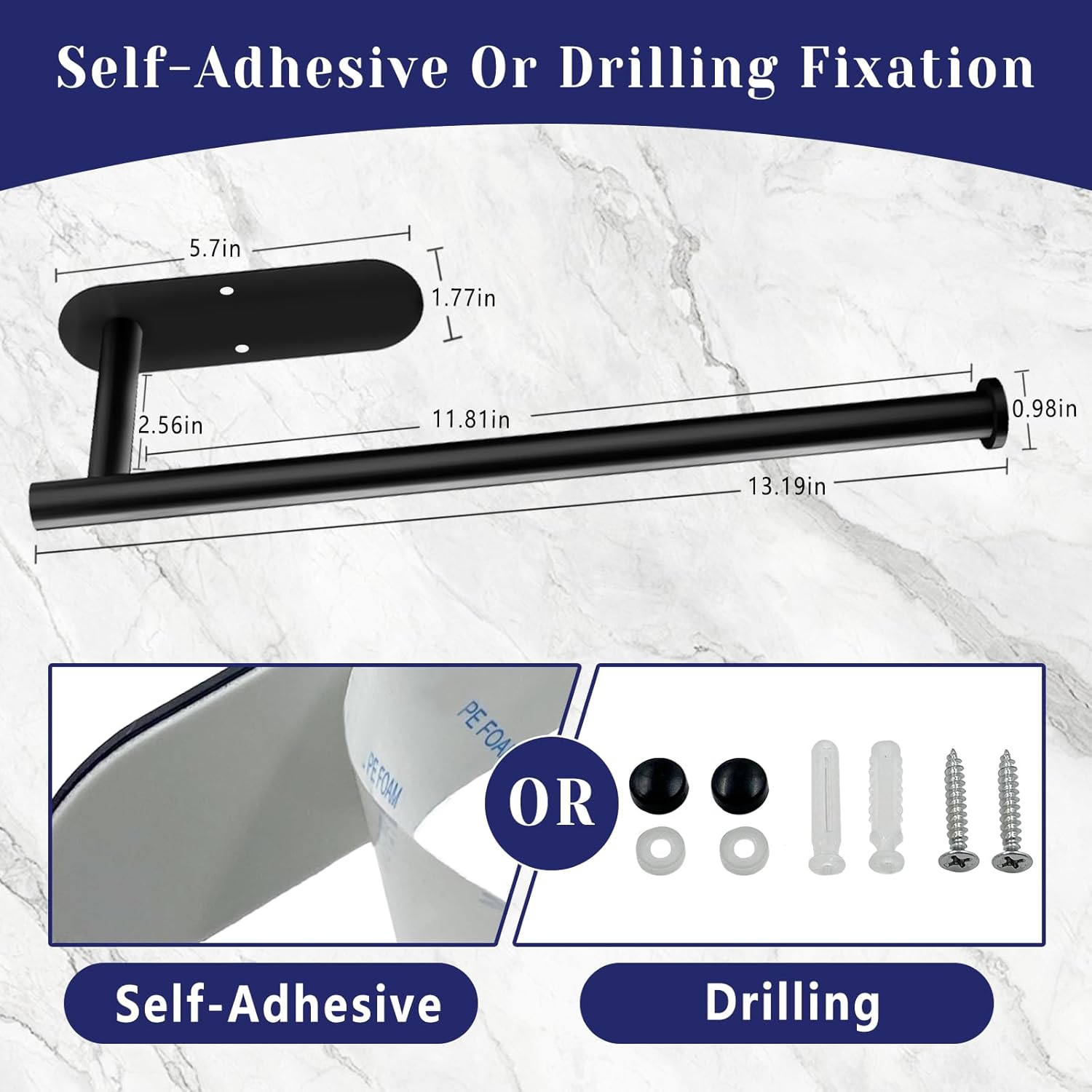 Paper Towel Holder, Self Adhesive or Drilling