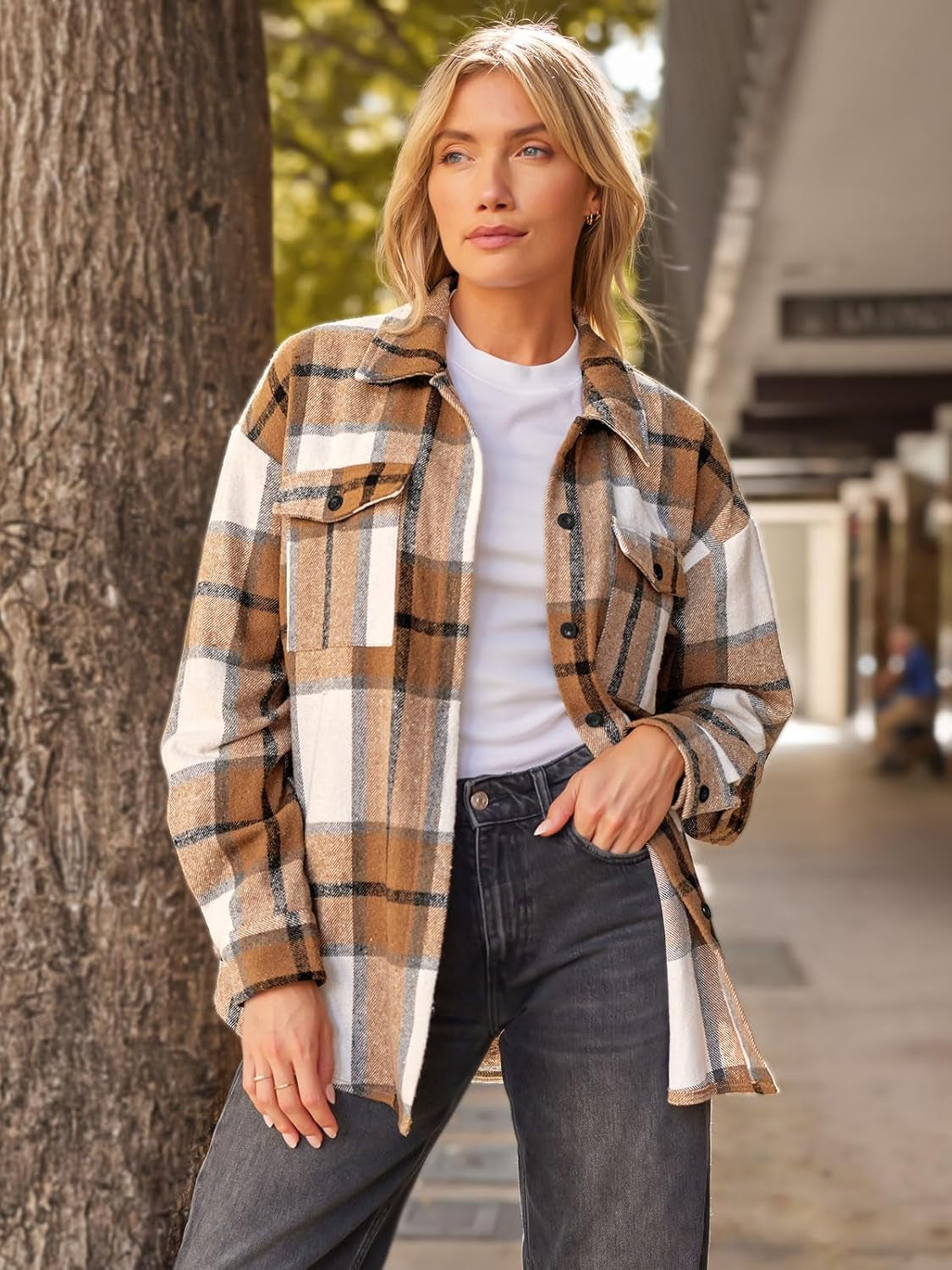 Women’s Plaid Flannel Shacket Jacket