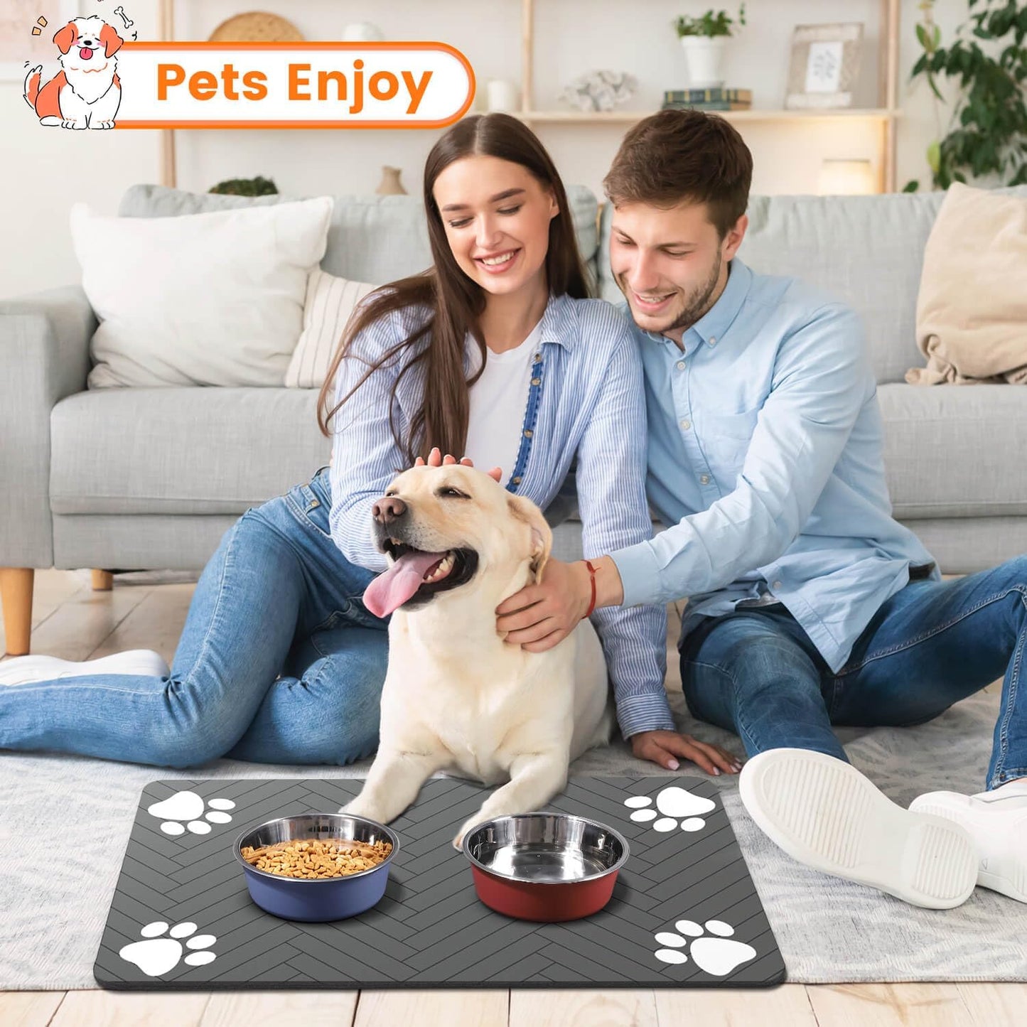 Absorbent Pet Feeding Mat 12"x20" Gray