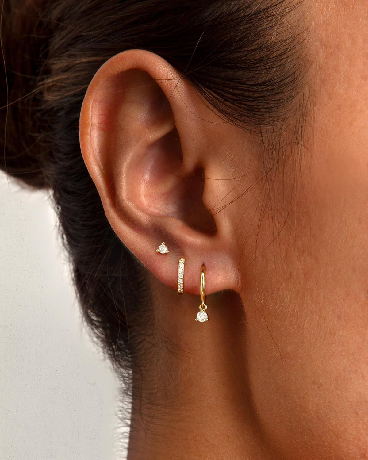 3 Pairs 14K Gold Plated Hoop Earrings