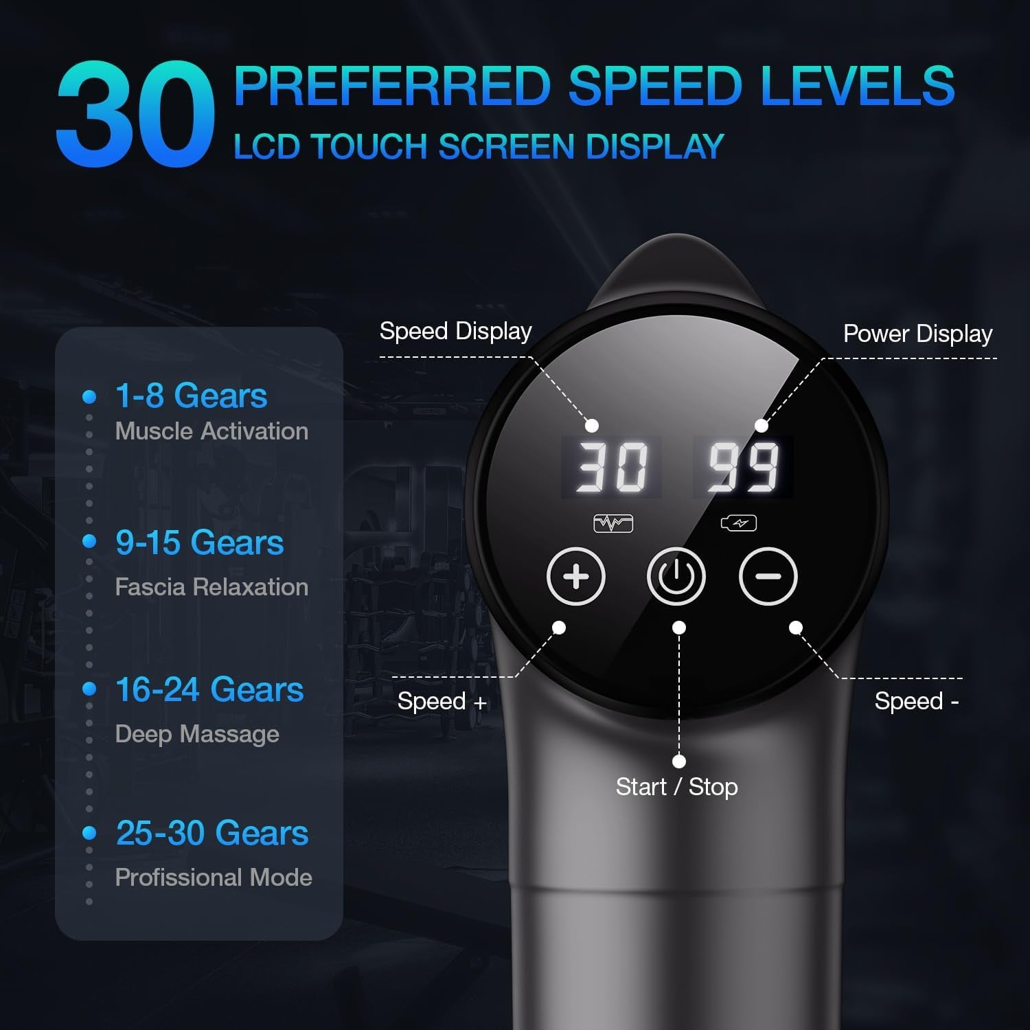 Deep Tissue Massage Gun 30-Speed Grey