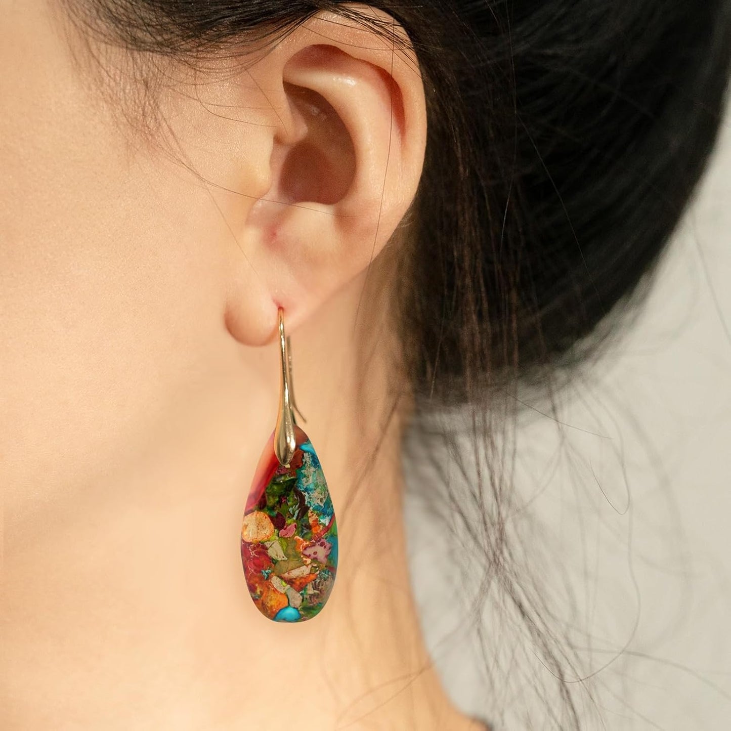 Natural Healing Stone Fishhoop Dangle