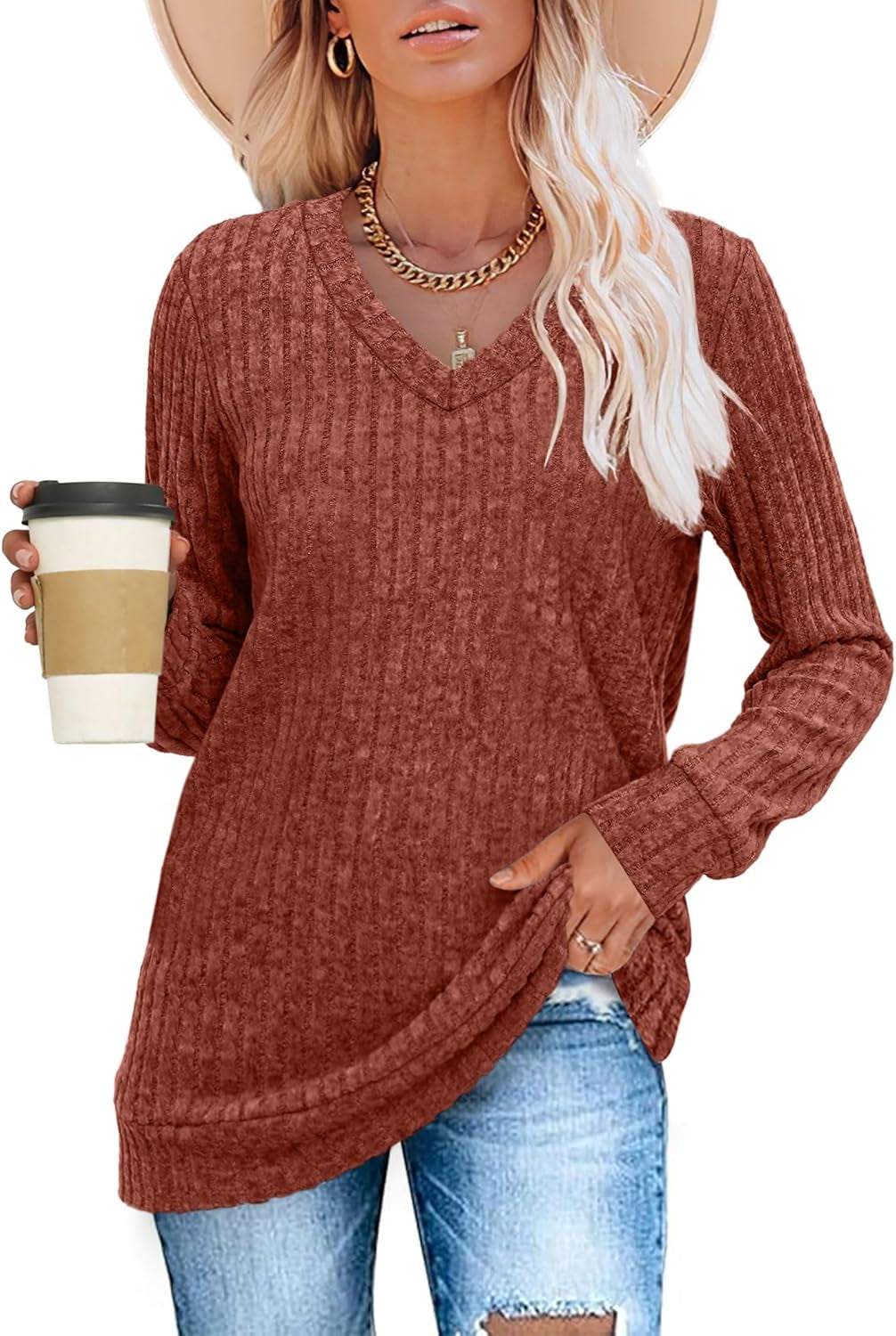 V Neck Long Sleeve Shirts for Women