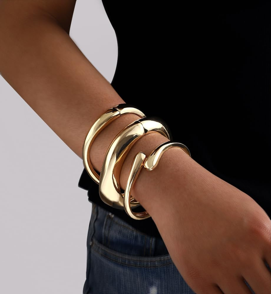 Chunky 14K Gold Plated Bangle Bracelet