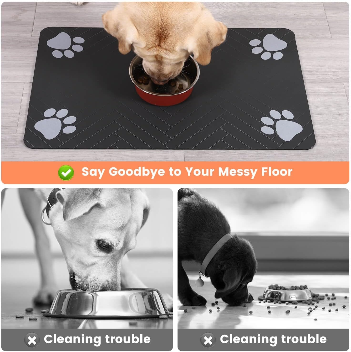 Absorbent Pet Feeding Mat 12"x20" Gray