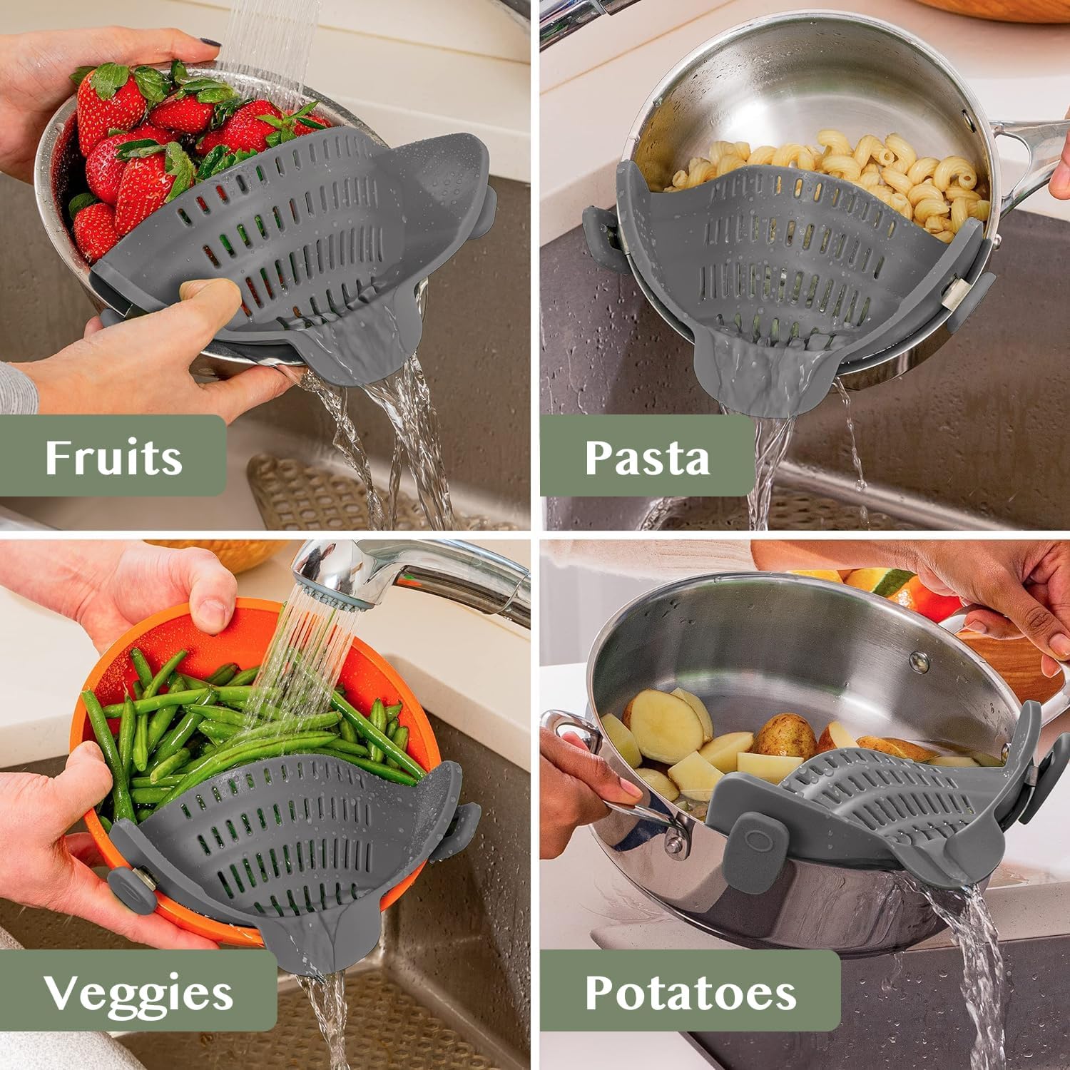 Snap N' Strain Silicone Pasta Strainer Clip-On
