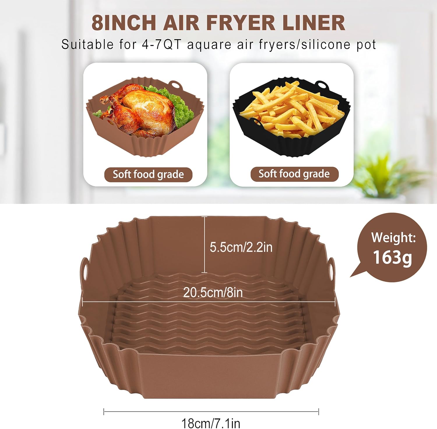 2 PCS Square Silicone Air Fryer Liners - 8 Inch