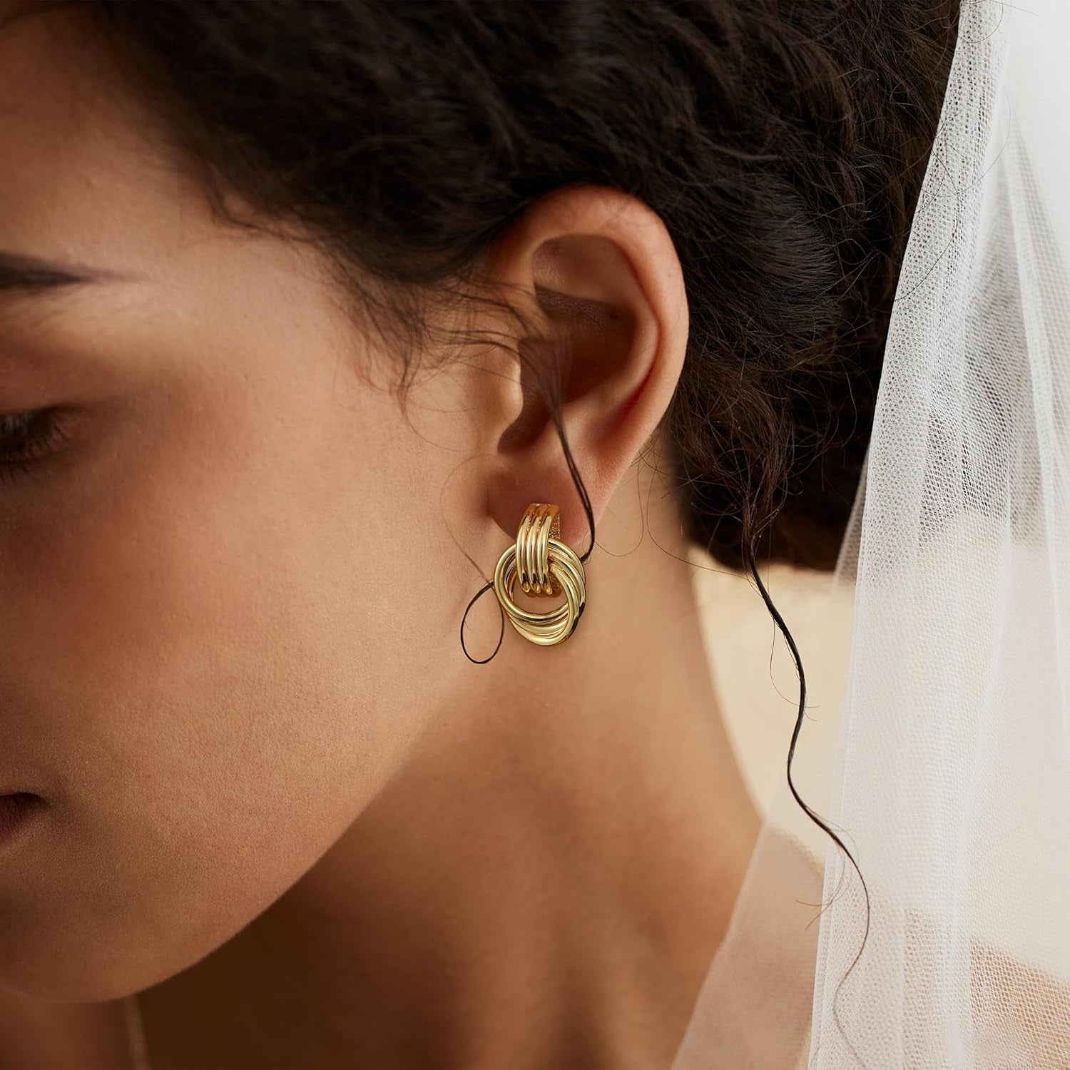 Trendy Gold Plated Knot Dangle Earrings