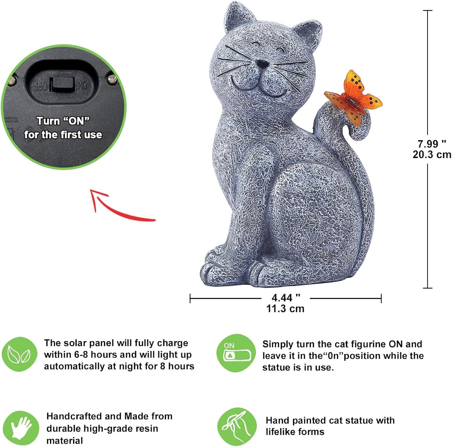 Cat Garden Statue with Butterfly Decor