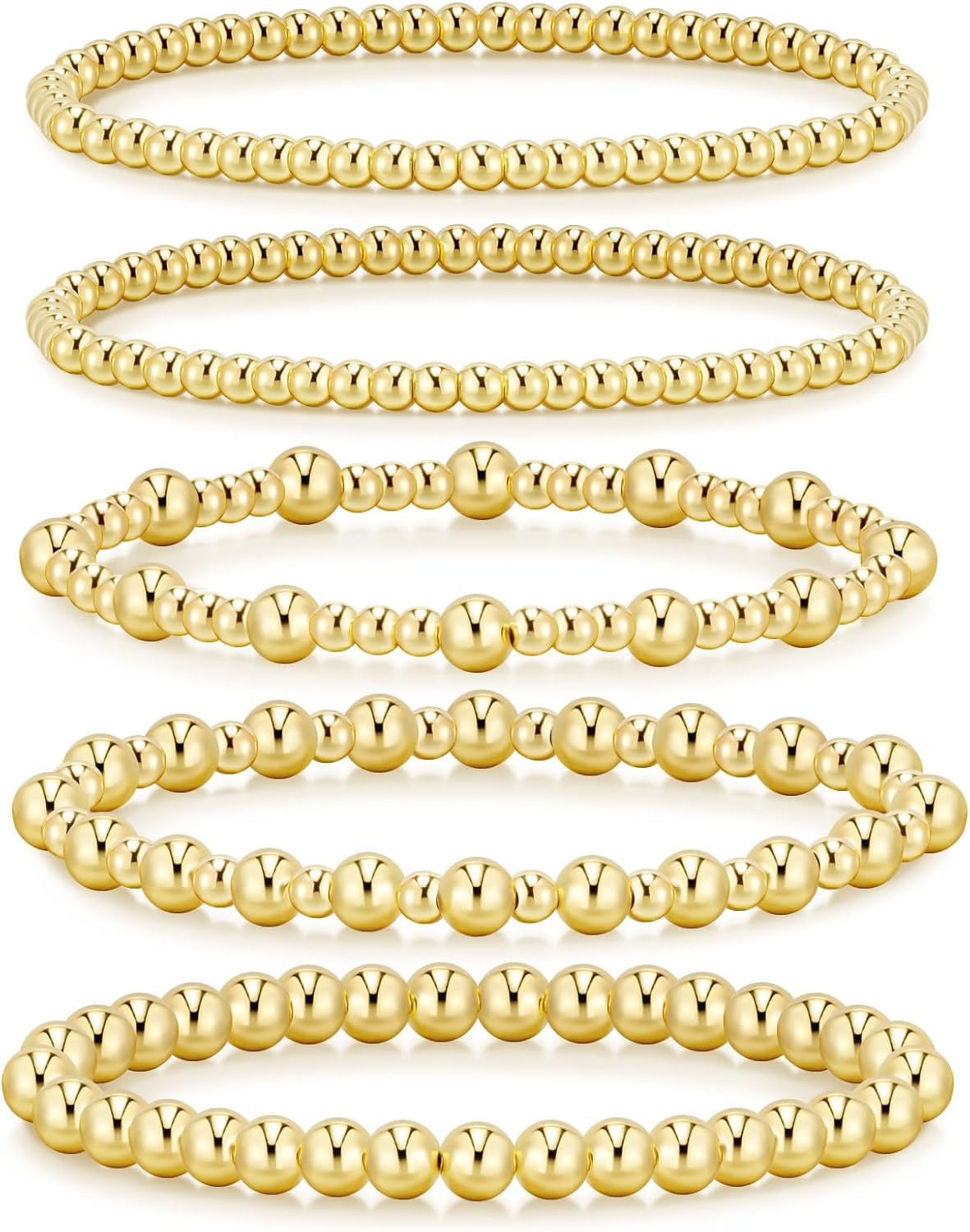 14K Gold Plated Beaded Bracelets Set