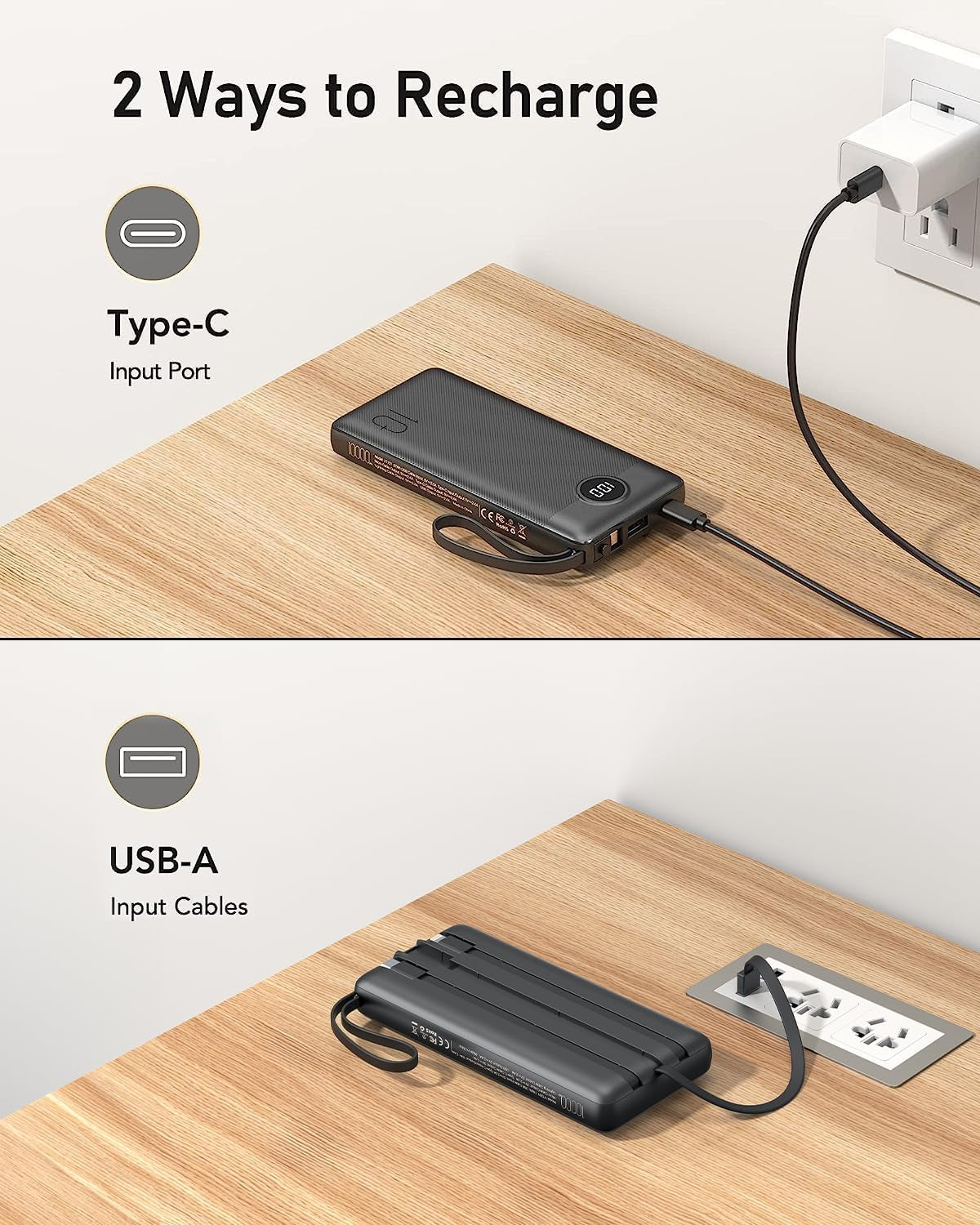 10000mAh Portable Charger w/ Built-In