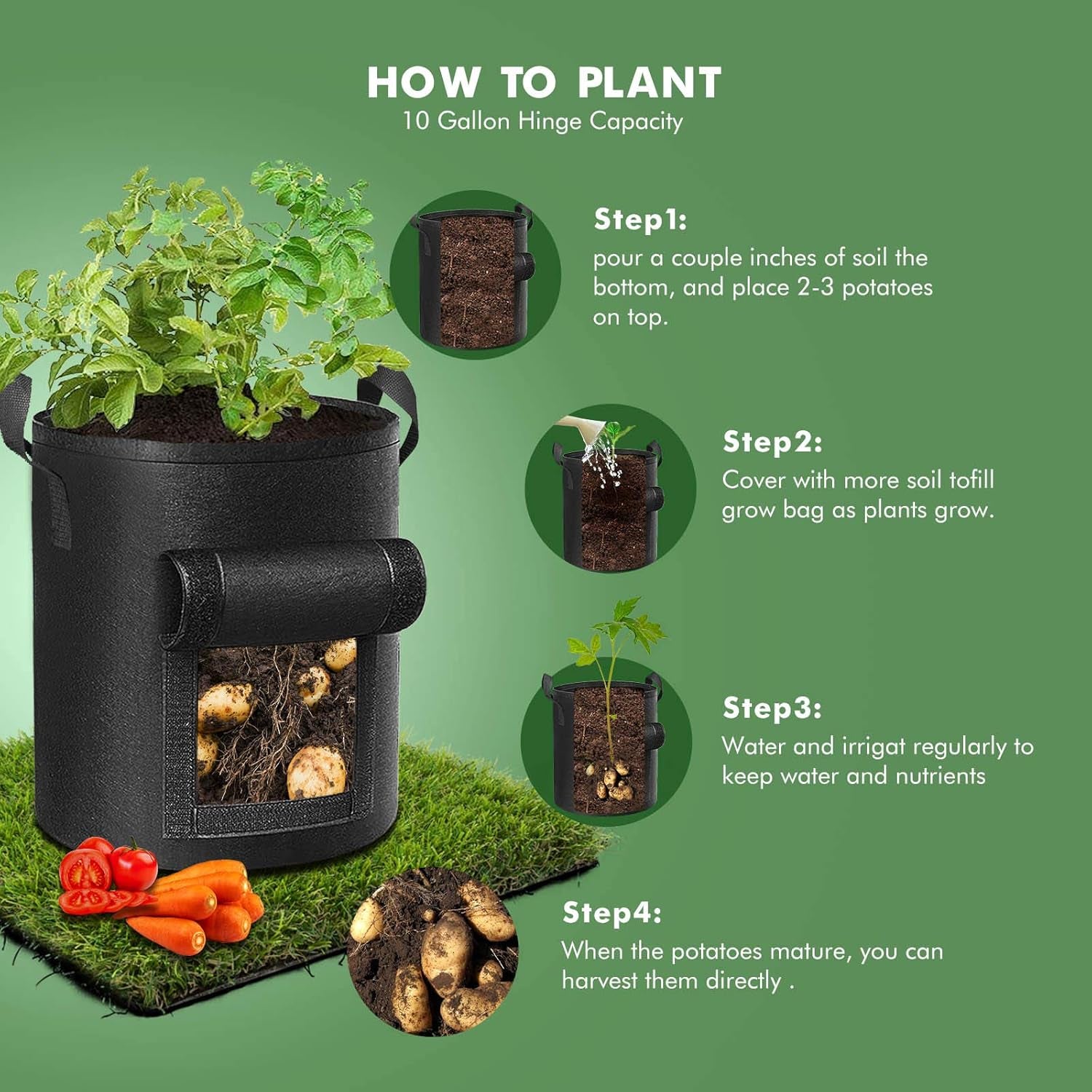 5-Pack 10 Gallon Potato Grow Bags
