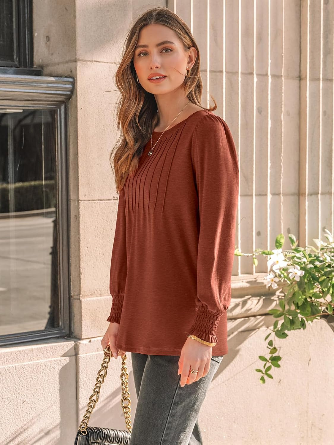 Long Sleeve Shirts Womens Pleated