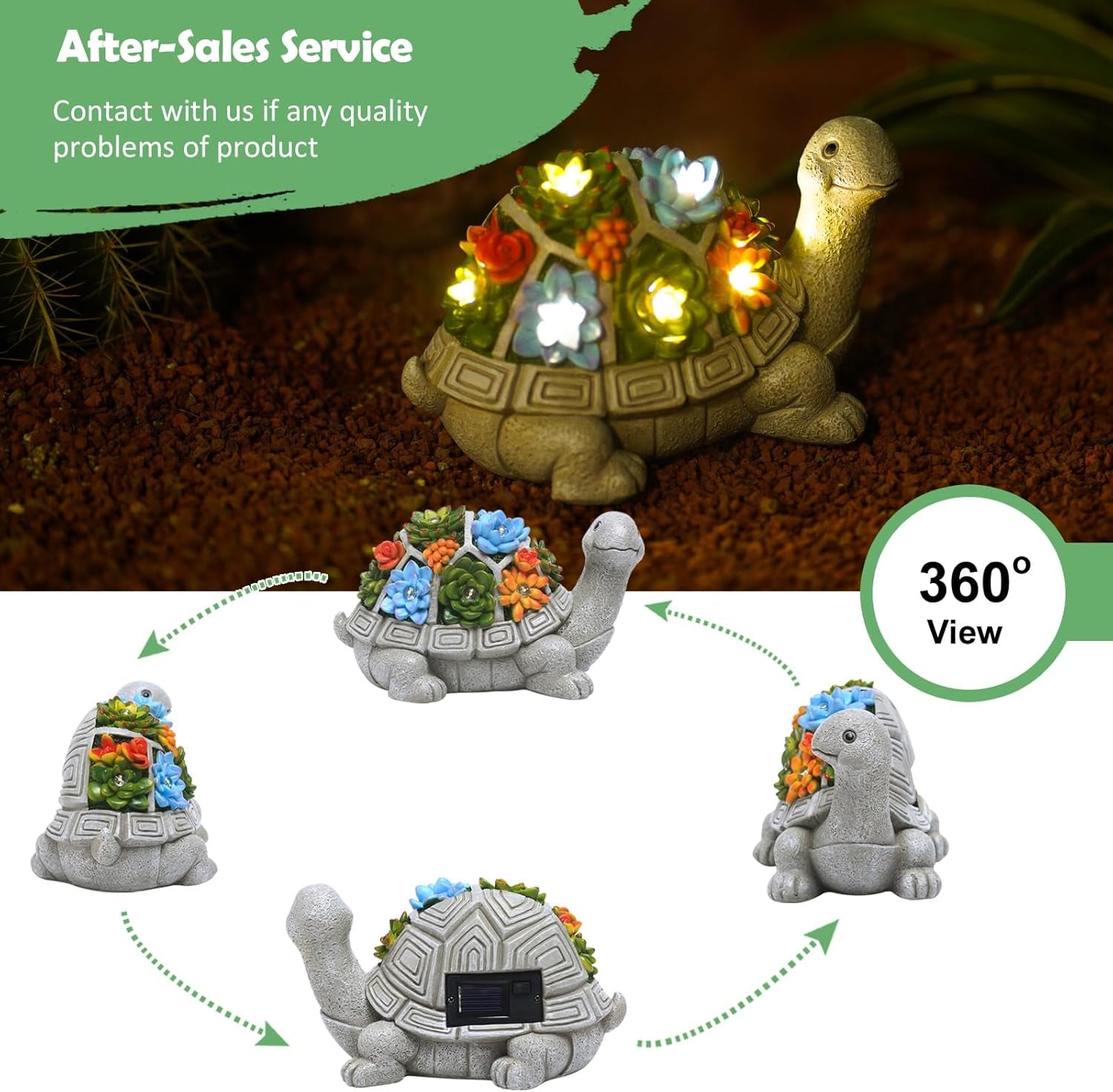 Solar Turtle Garden Statue Succulent