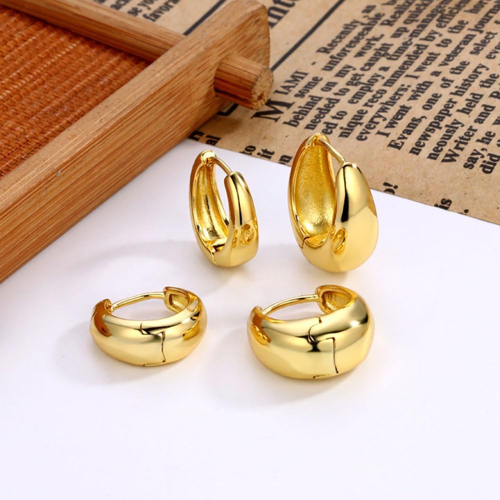 3Pairs Gold Hoop Earrings Set for Women