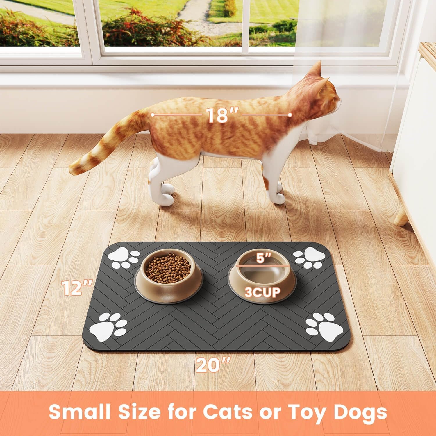 Absorbent Pet Feeding Mat 12"x20" Gray